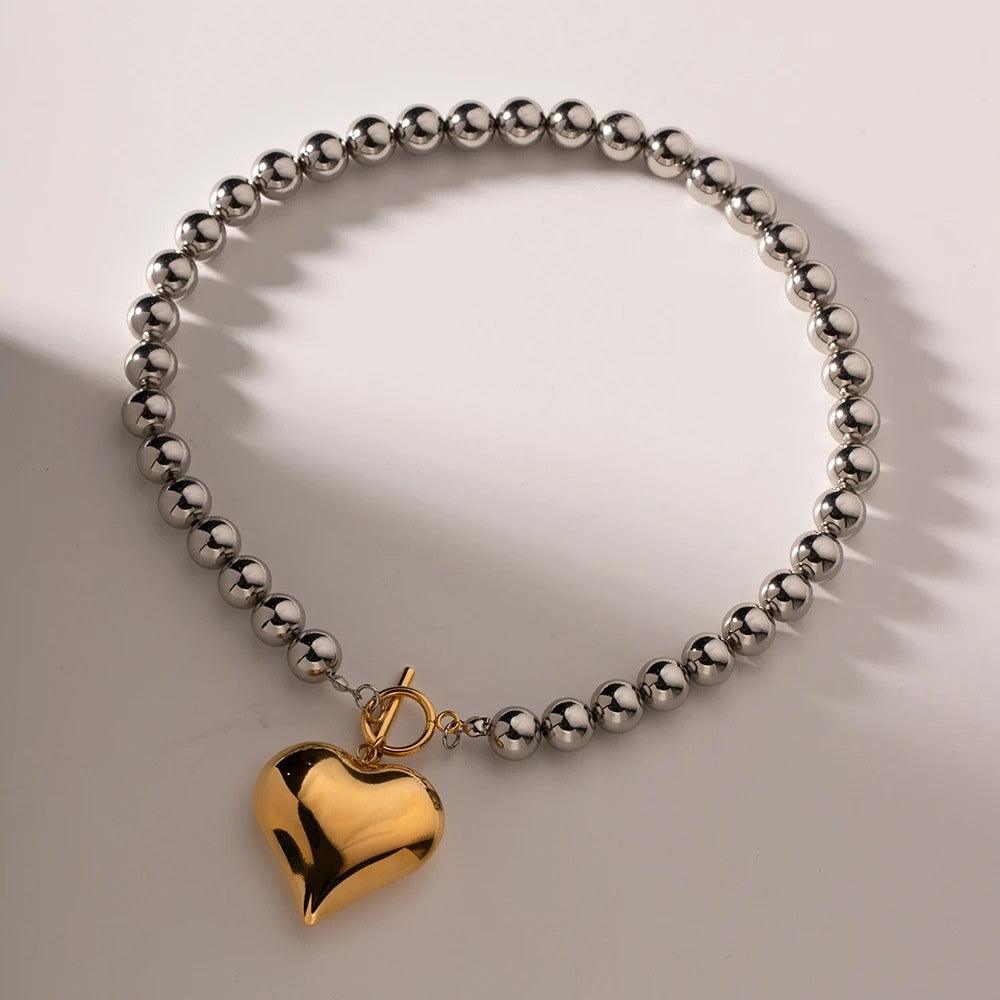 Bold Heart Bead Necklace