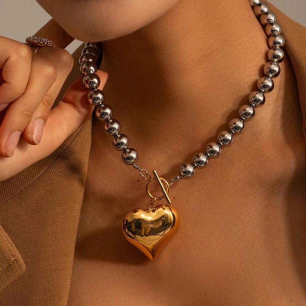 Bold Heart Bead Necklace