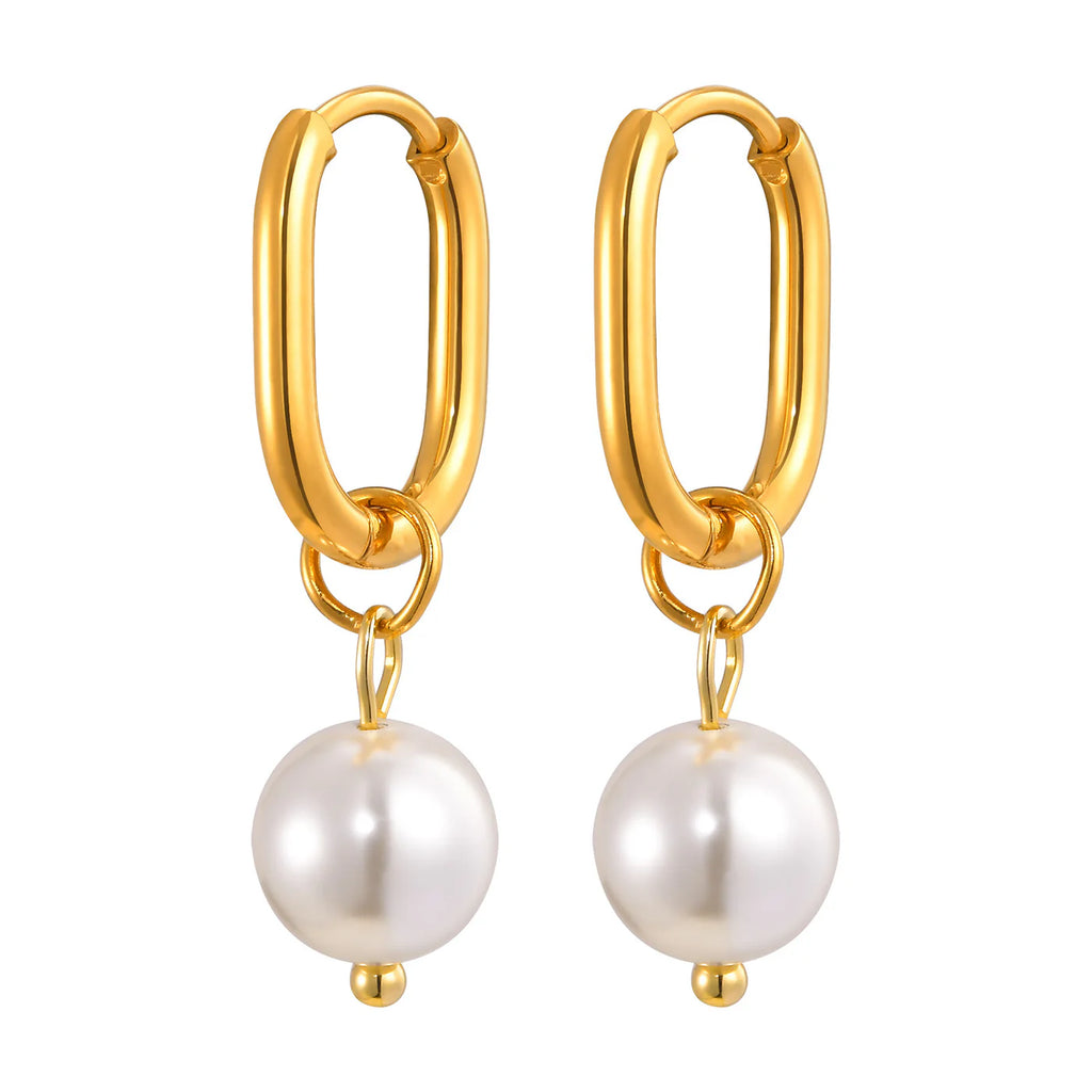 Pearl Drop Hoop Earrings